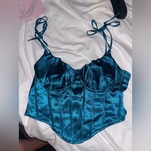 Satin blue zip corset top